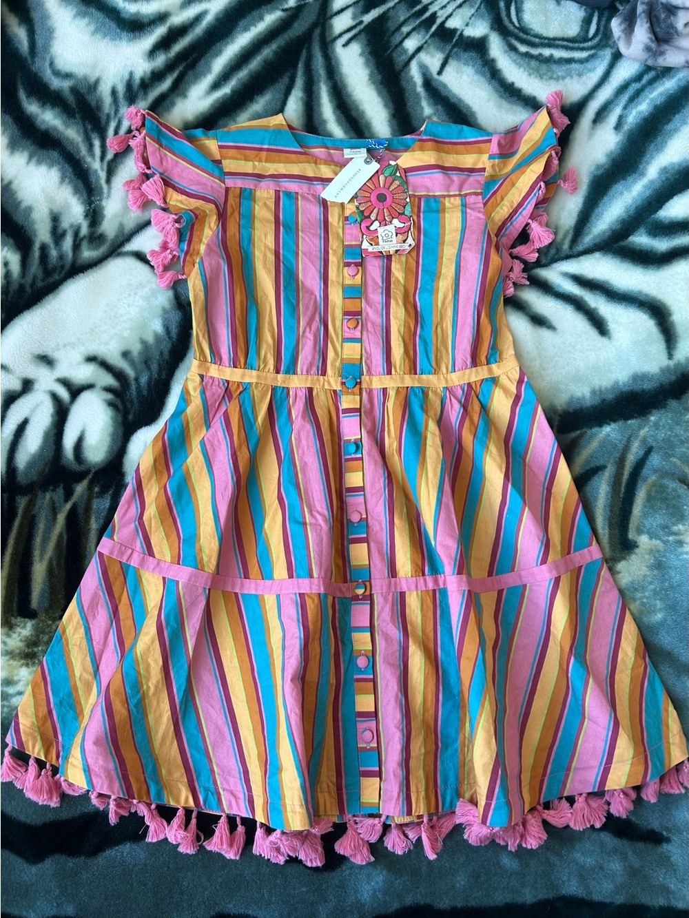 Anthropologie Farm Rio Striped Tassel Dress - Pink, Blue, Yellow, Orange